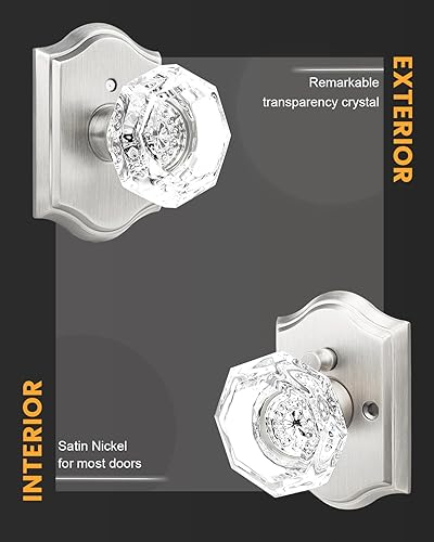 Miniatura 9 de Gobrico Cerraduras de puerta interiores en latón antiguo, pomos octogonales de cristal para camabaño, manijas de puerta con función de privacidad,