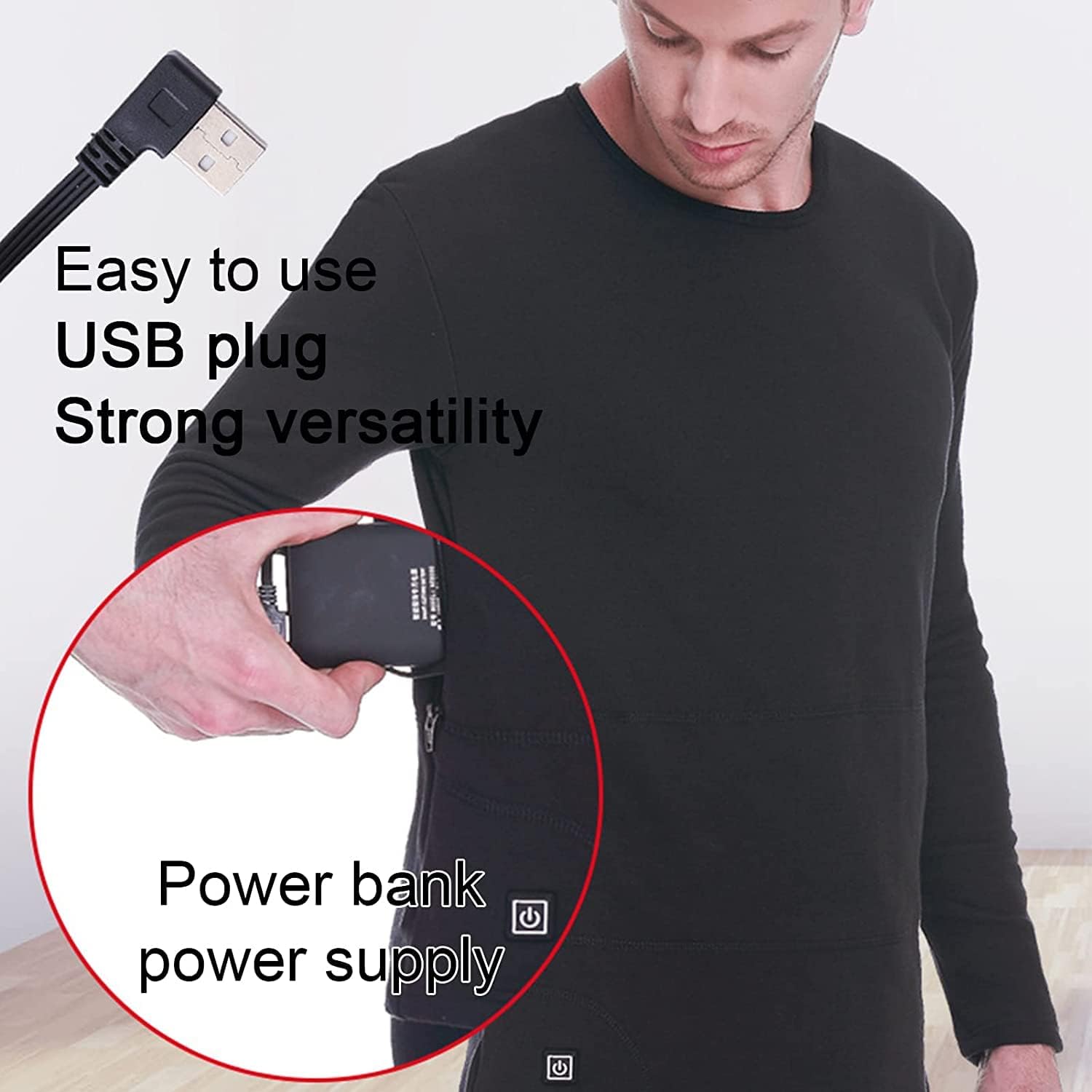 Heated Underwear Set for Men Women, Thermal Underwear USB Rechargeable, Shirt Pants Long Johns, 3 Heating Levels