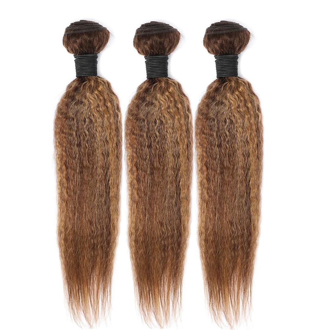 Mèches Naturelles Crépues Lisses À Reflets, Tissage En Lot Ombré Brun Blond Highlight Bundles 22 24 26 28
