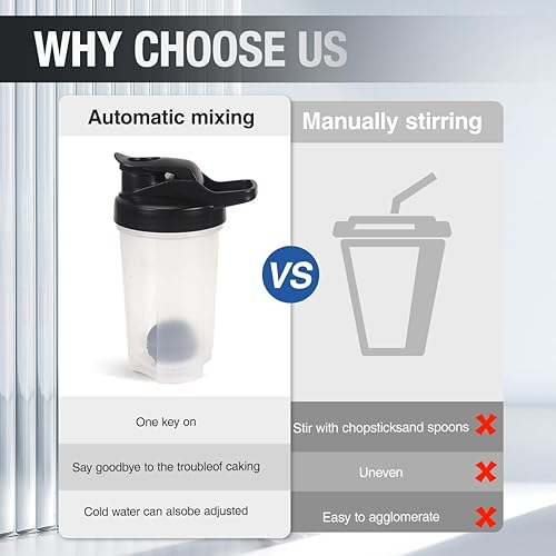 Miniatura 5 de D.Y.A Botella agitadora de 16 onzas, a prueba de fugas, para batidos de proteínas, botella agitadora para preentrenamiento y viajes, sin BPA y fácil