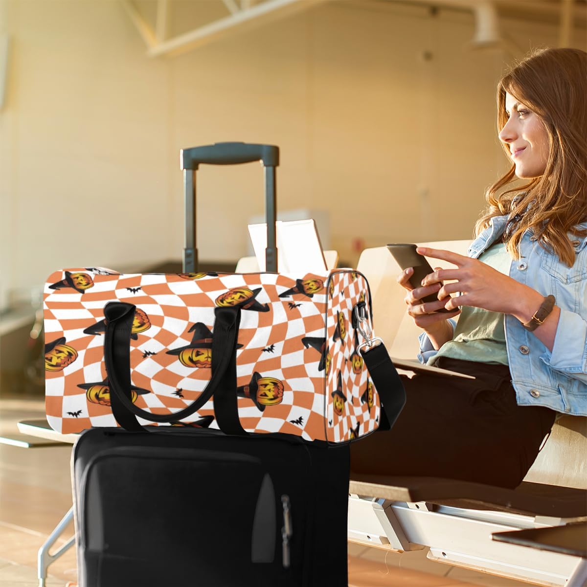 Halloween Witch Pumpkin Travel Duffel Bag for Women Men Large Capacity Overnight Weekender Bags for Lightweight Waterproof Sport Gym Bag for Workout Yoga Swim