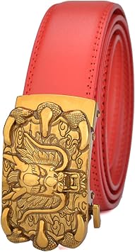 Ratchet Belts for Men and Women with Engraved Automatic 3D Dragon Head and Claws Buckle Waist Belt Leather for Jeans125cm/waist43", Red