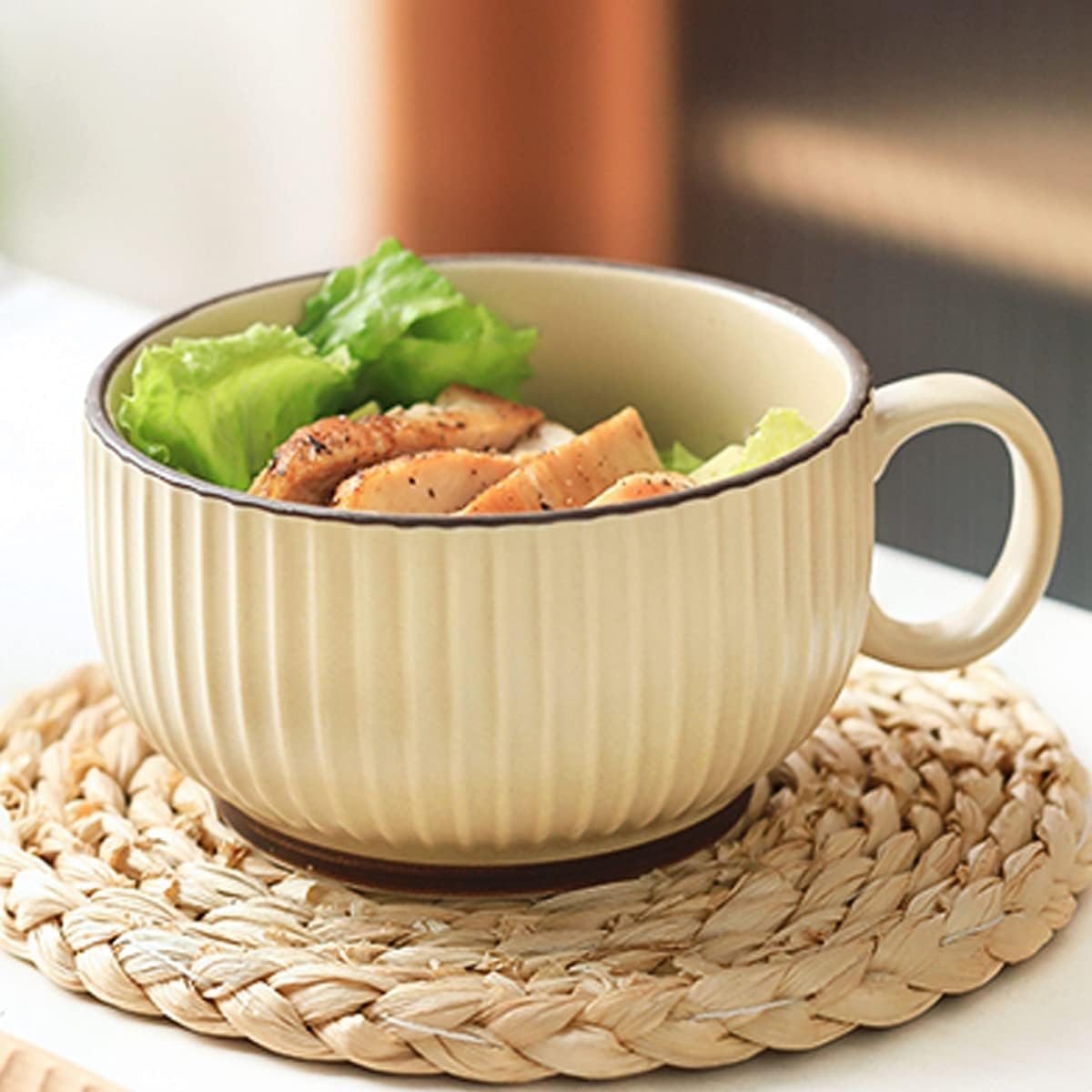 Ceramiczne kubki do kawy Kubek emaliowany, kubek kempingowy, kubek dekoracyjny, herbata, płatki zbożowe, kakao, gorąca czekolada, mleko, kubek z uchwytem, ​​400 ml, 1 sztuka(Beige)