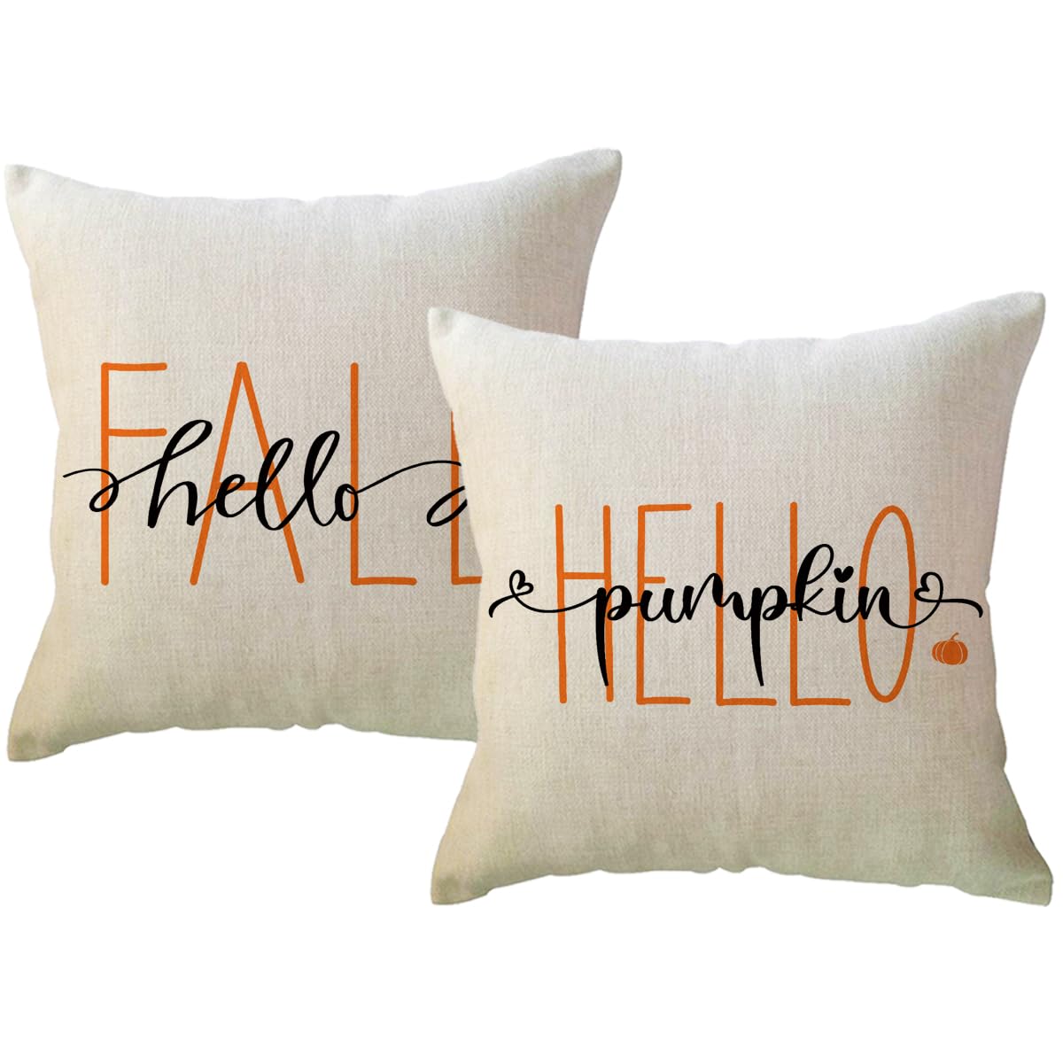 Orange Fall Pillow Covers 12 20 2Pack Autumn Harvest Decorative Rectangular Lumbar Pillowcases Hello Pumpkin Hello Fall Cushion