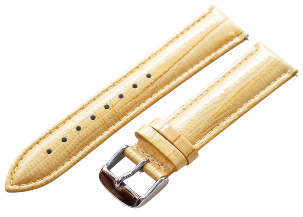 Clockwork Synergy - 2 Piece Ss Leather Lizard Grain Interchangeable Replacement Watch Band Strap 16mm - Khaki - Men Women