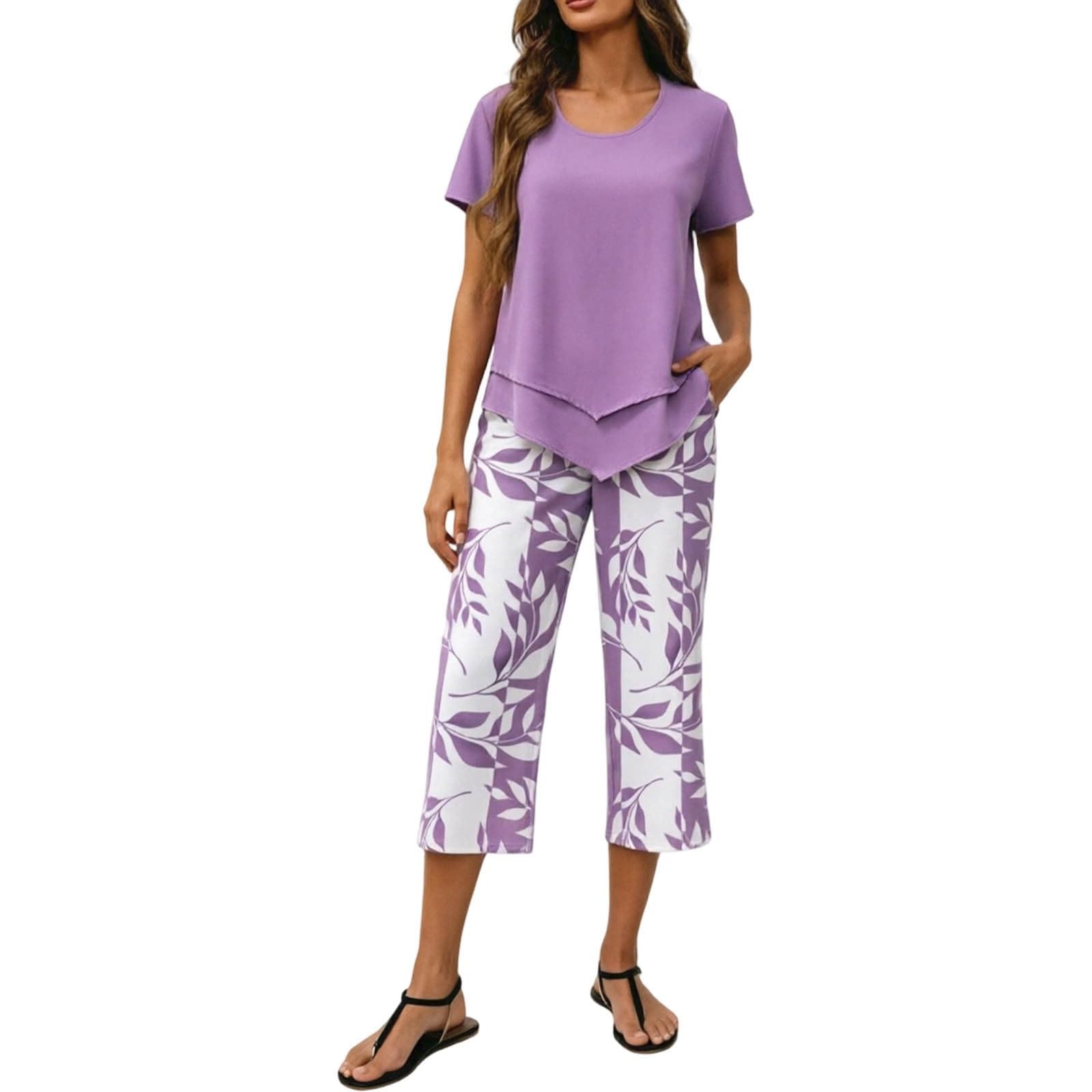 Ensemble Femme Chic Et Elegant Deux Pièces Grande Taille Chemise Manches Courtes Et Imprimé Floral Pantalon Large Fluide éTé Tenue DéContracté Léger De Plage Jogging Outfit Set Loungewear