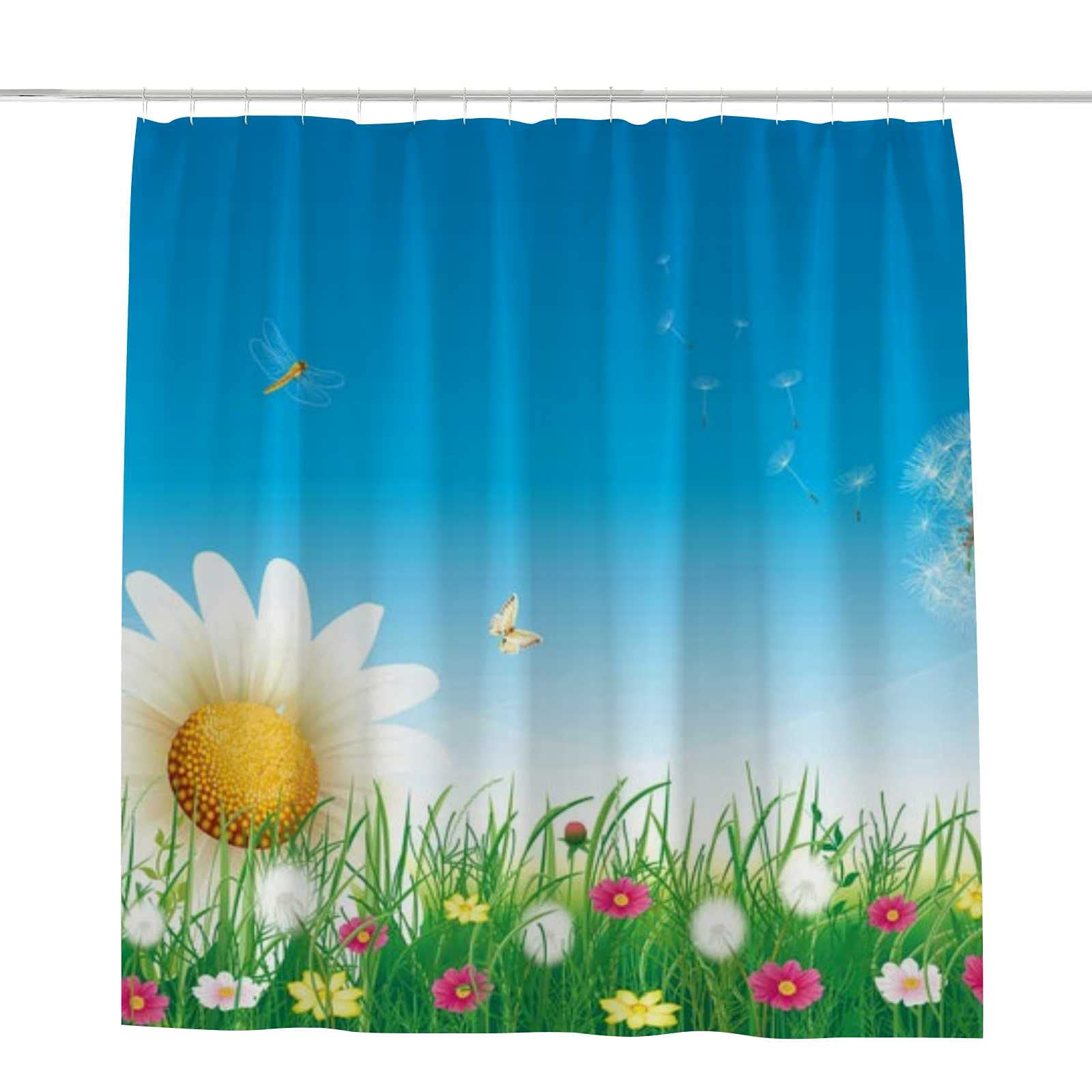 Rideau de douche lavable en machine au motif imprimé de marguerites fraîches