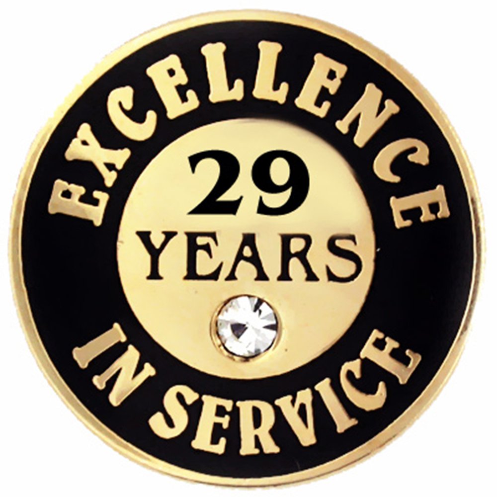 PinMart Gold Color Plated Excellence in Service Year Award Lapel Pin – Metal Enamel Workplace Reward Pin w/Rhinestone – 1-60 Years Pins for Long Standing Employees