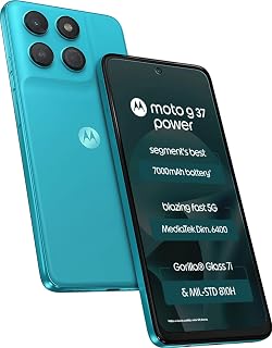 Motorola g37 Power (Pantone Capri, 4GB RAM, 64GB Storage) | MediaTek Dimensity 6400 Octa-Core Processor | 50MP AI Rear Camera | 8MP Front Camera | 6.66-inch HD+ 120Hz Display | 7000mAh Battery