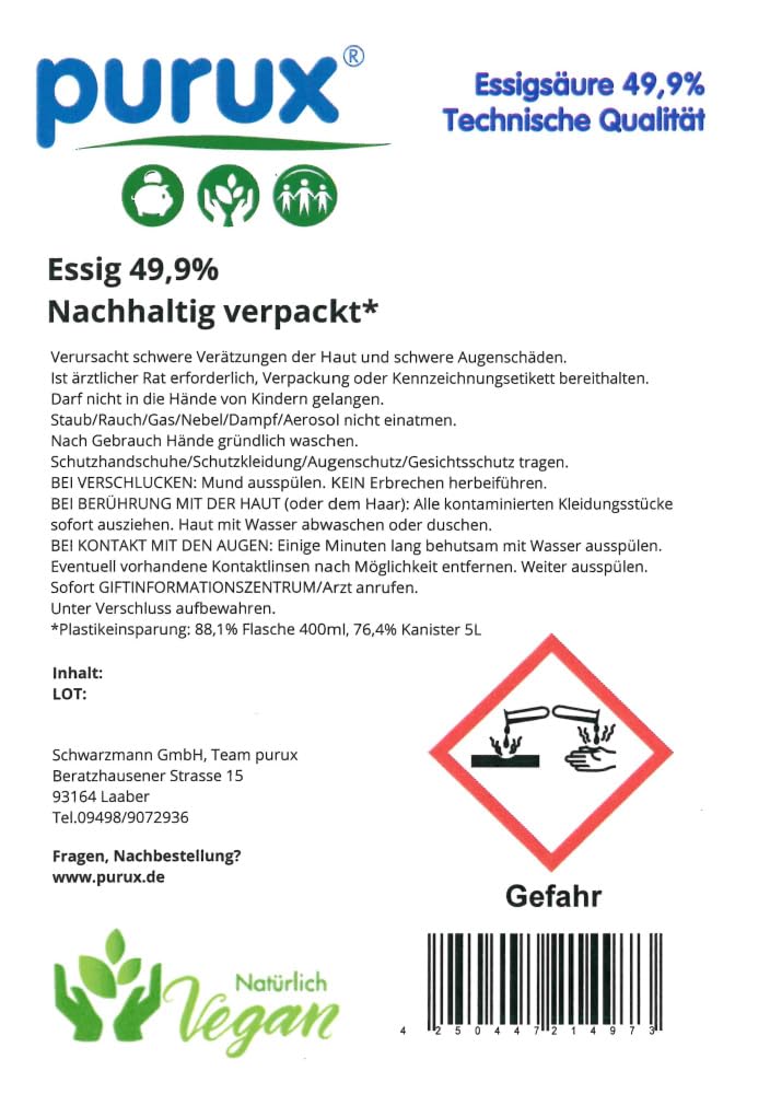 Essig 50% statt 60% Essigsäure Essigessenz 2x 10 l + 5 l Bonus = 25L nachhaltig