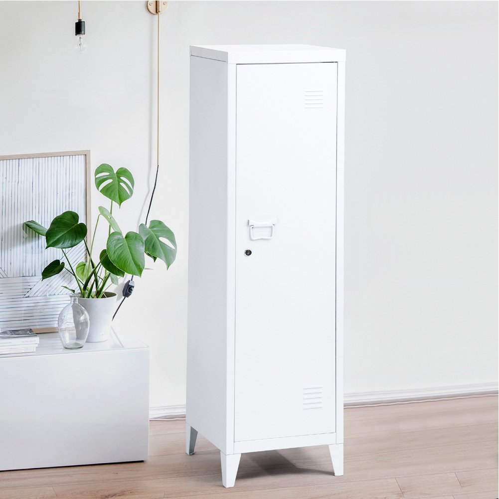 Bakaji - Armoire vestiaire métallique à casiers verrouillables, Porte avec Fermeture à clé, 3 Compartiments intérieurs, Dimensions 138 x 38,5 x 38,5 cm, Blanc