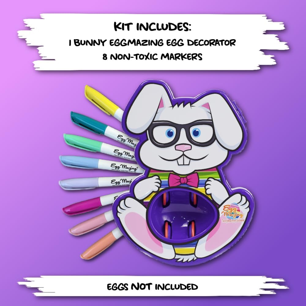 Eggmazing Easter Egg Decorator Kit - Includes Bunny Egg Decorating Spinner Arts and Crafts Set with 8 Colorful Quick Drying Markers - Packaging May Vary