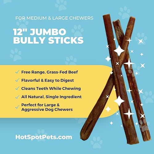 Miniatura 2 de hotspot pets Bully Sticks Jumbo para perros grandes masticadores agresivos 12 pulgadas totalmente naturales de alta calidad de larga duración