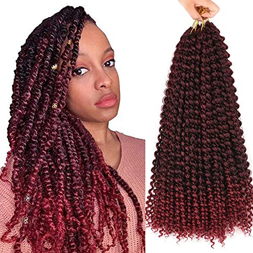 6 Packs Passion Twist Hair 18 Inch Long Water Wave Crochet hair Bohemian Curl Passion Twist Synthetic Crochet Braids for Braiding Hair Ombre Curly Hair (18INCH, TBUG)