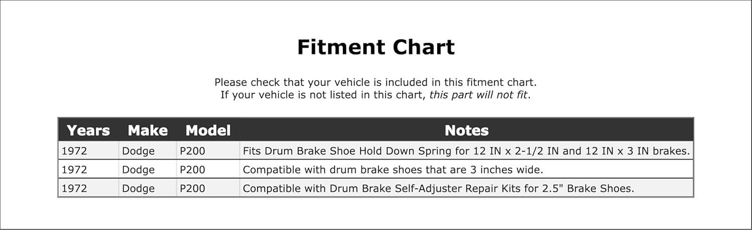Rear Drum Brake Shoe Return Spring Kit Compatible With Dodge P200 1972 P-2092928