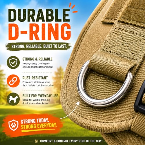 Image of Customized Tactical Dog Harness with Leash | Dog Training Belt with Name | Adjustable Size for Giant Dogs | Recommended for 25-40 Kg Pet (Khaki, L)