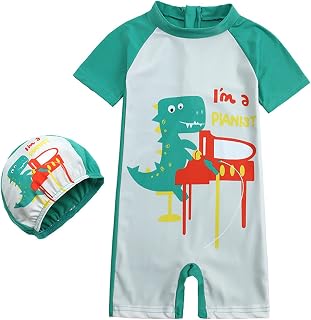 Roupa de banho para bebês crianças bebês meninos meninas 1 peça maiô com zíper roupa de banho com chapéu Rash (verde, 3 anos)