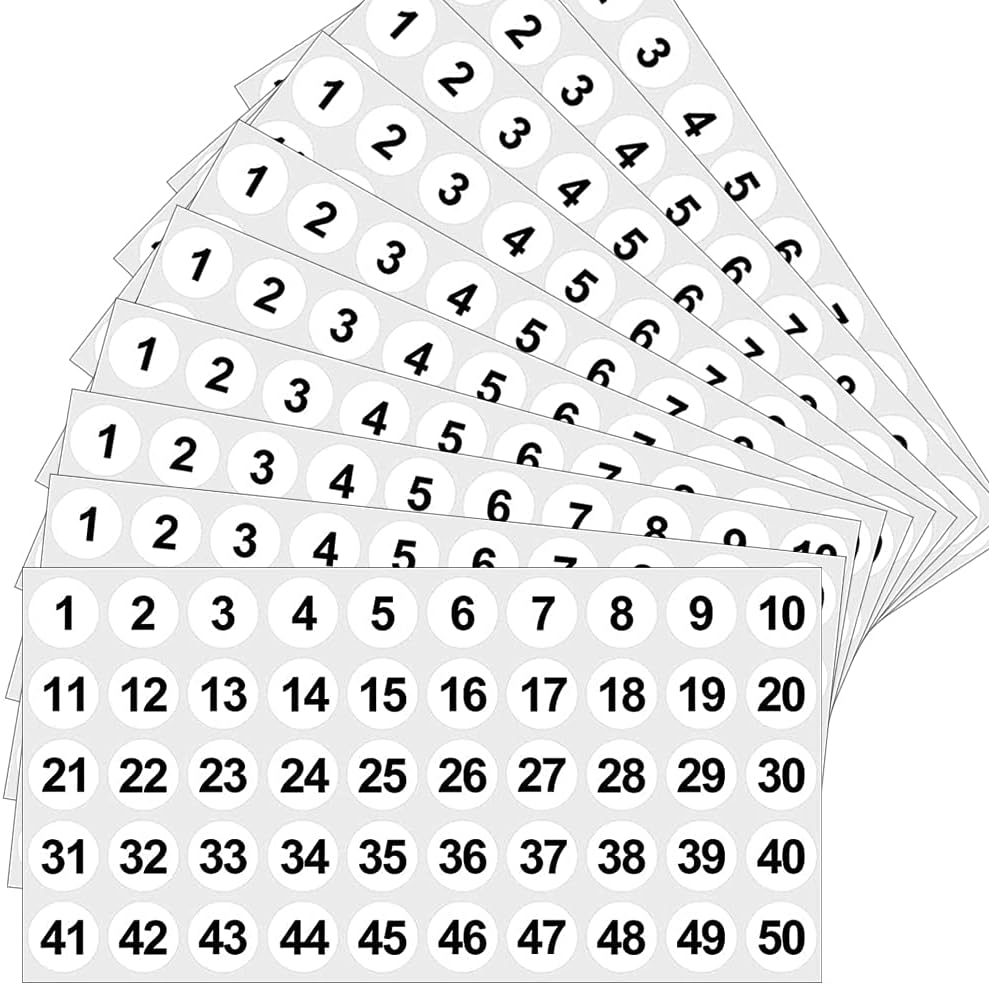 10 Sheets 1 to 50 Number Stickers Vinyl Consecutive Number Stickers 1 ...