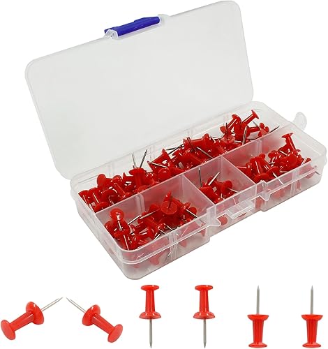 Piutouyar 200 pines de plástico, tachuelas de metal rojo para pulgar, tachuelas decorativas de colores para colgar fotos, tachuelas de pared para