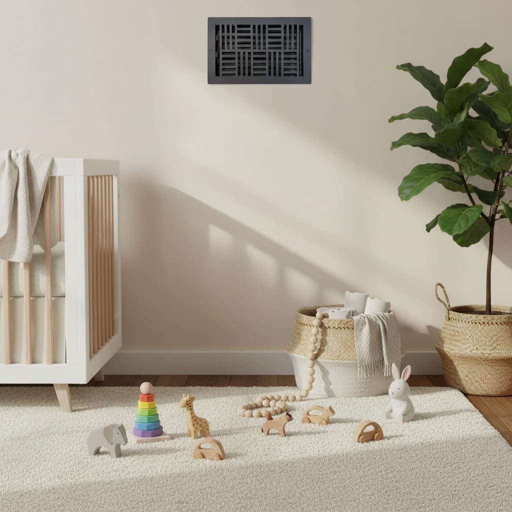 Empire Register Co, Ceiling & Wall Vent Cover - 6x10 inch, Art Nouveau Design, Textured Black Finish, Metal Damper Attached, Measure Wall Hole Dimensions (not for Floor use)