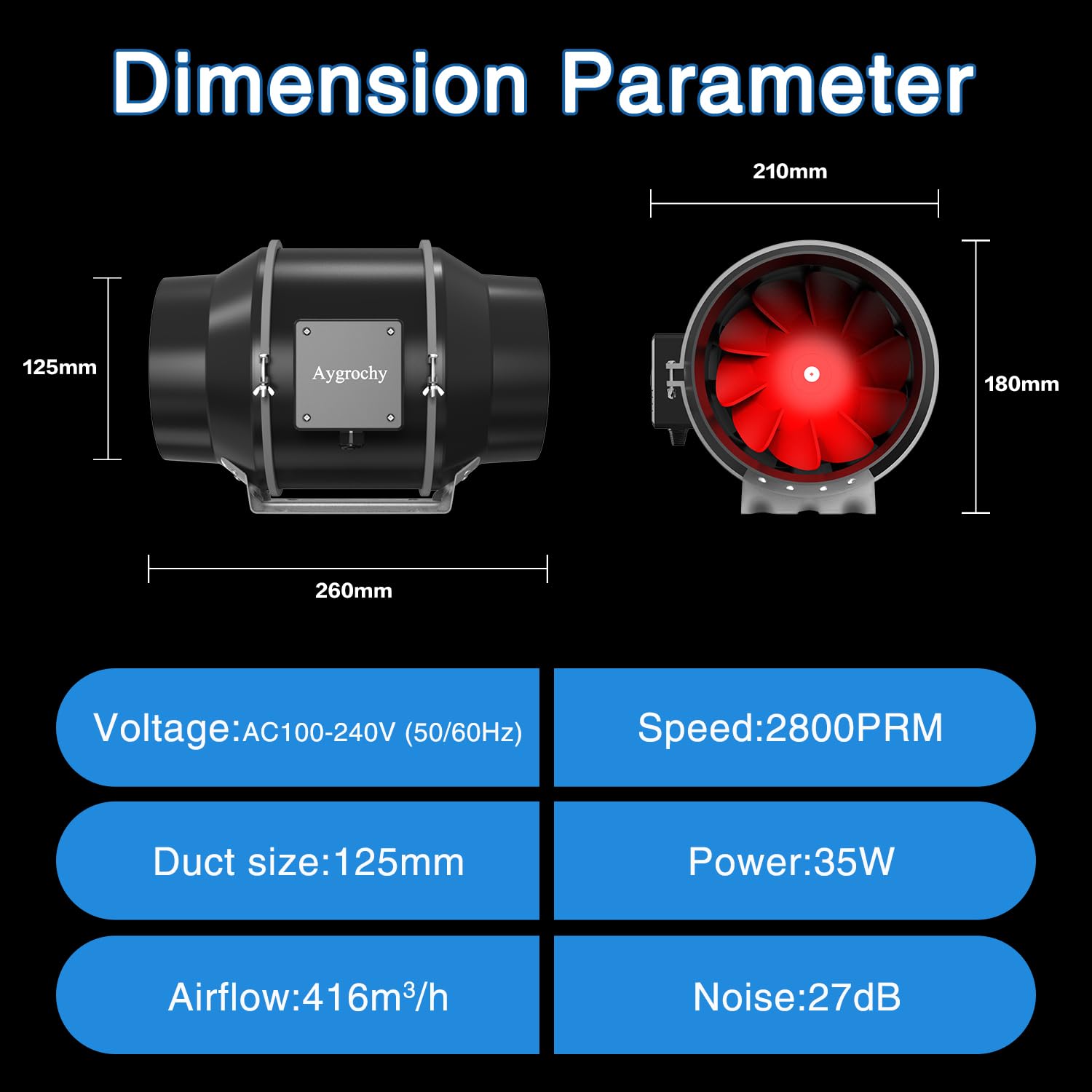 125mm Wifi APP Extracteur d'Air 416 m³/h,Ventilateur d'extraction 2800 RPM,Vec Régulateur de Température et d'humidité, Pour Refroidissement,Tente de Culture Serre Grenier Imprimantes 3D.