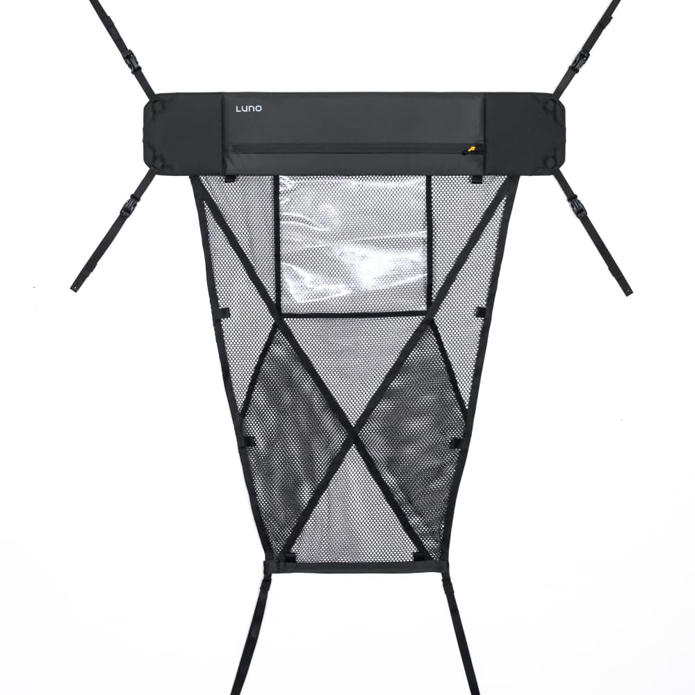 LUNO Ceiling Cargo Net - Car Roof Storage w/Multiple Pockets, Hangout Loops & iPad Pocket for Long Road Trip & Camping - 36