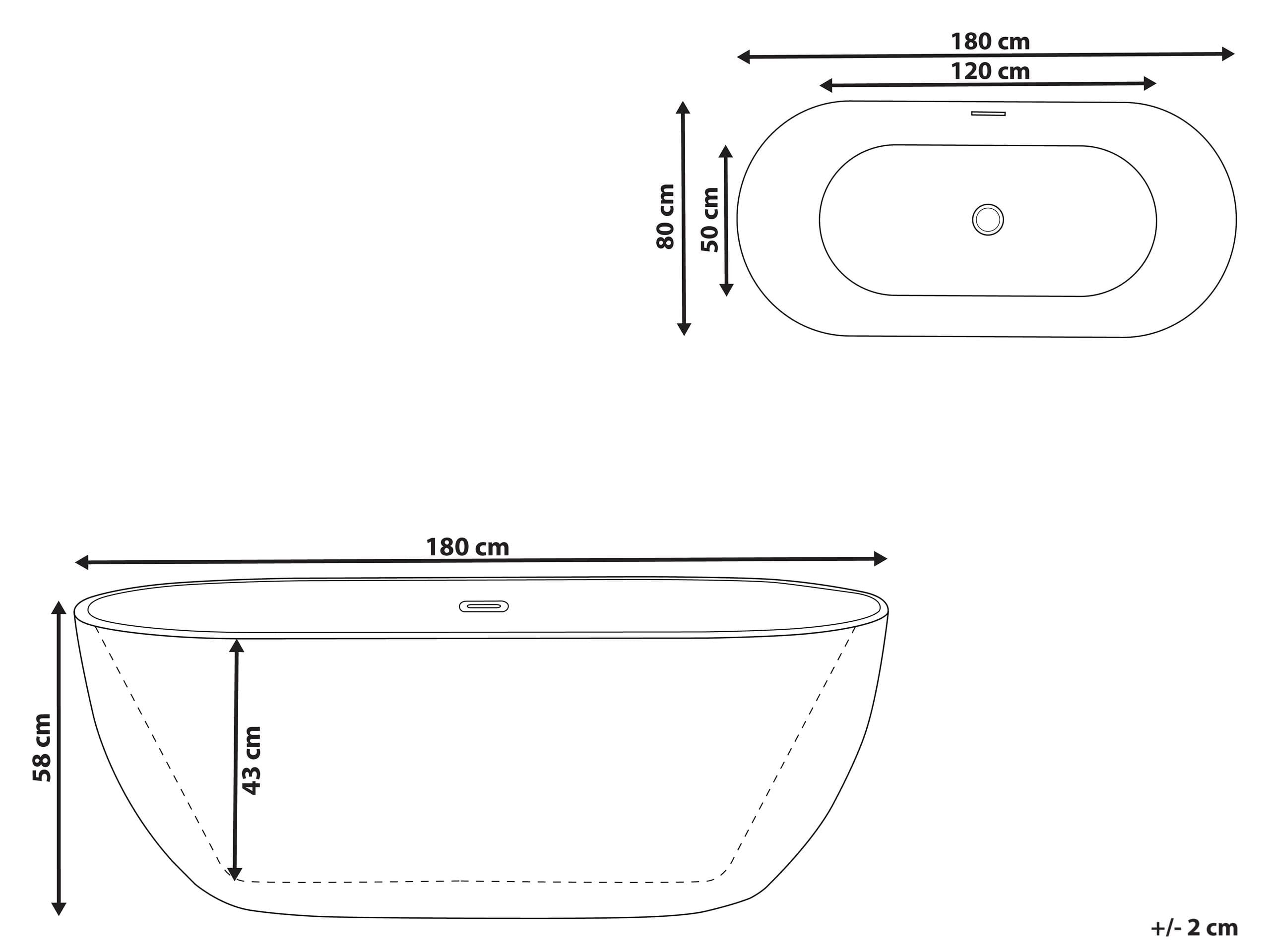 Bañera independiente de acrílico sanitario blanco brillante individual 180 x 80 cm ovalada estilo moderno Carrera