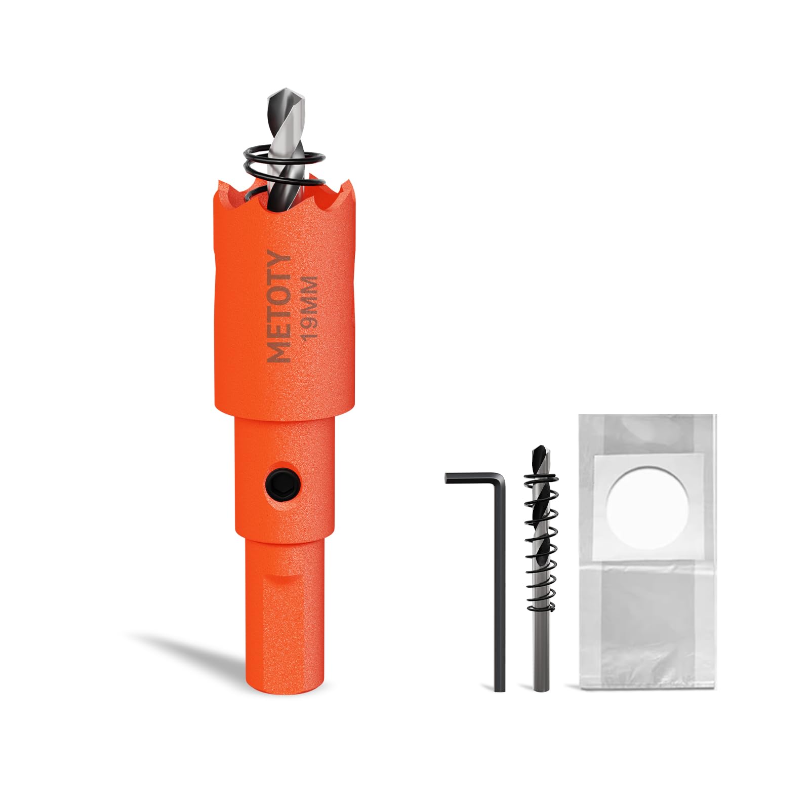 METOTY 19mm Bi-Metal Hole Saw,Universal HSS M42 Hole Saws,with Triangular Shaft Adapter and Centring Drill, One Free Dust Bag for Aluminum, Metals, Plastics, Acrylic Glass, Wood, Gypsum board