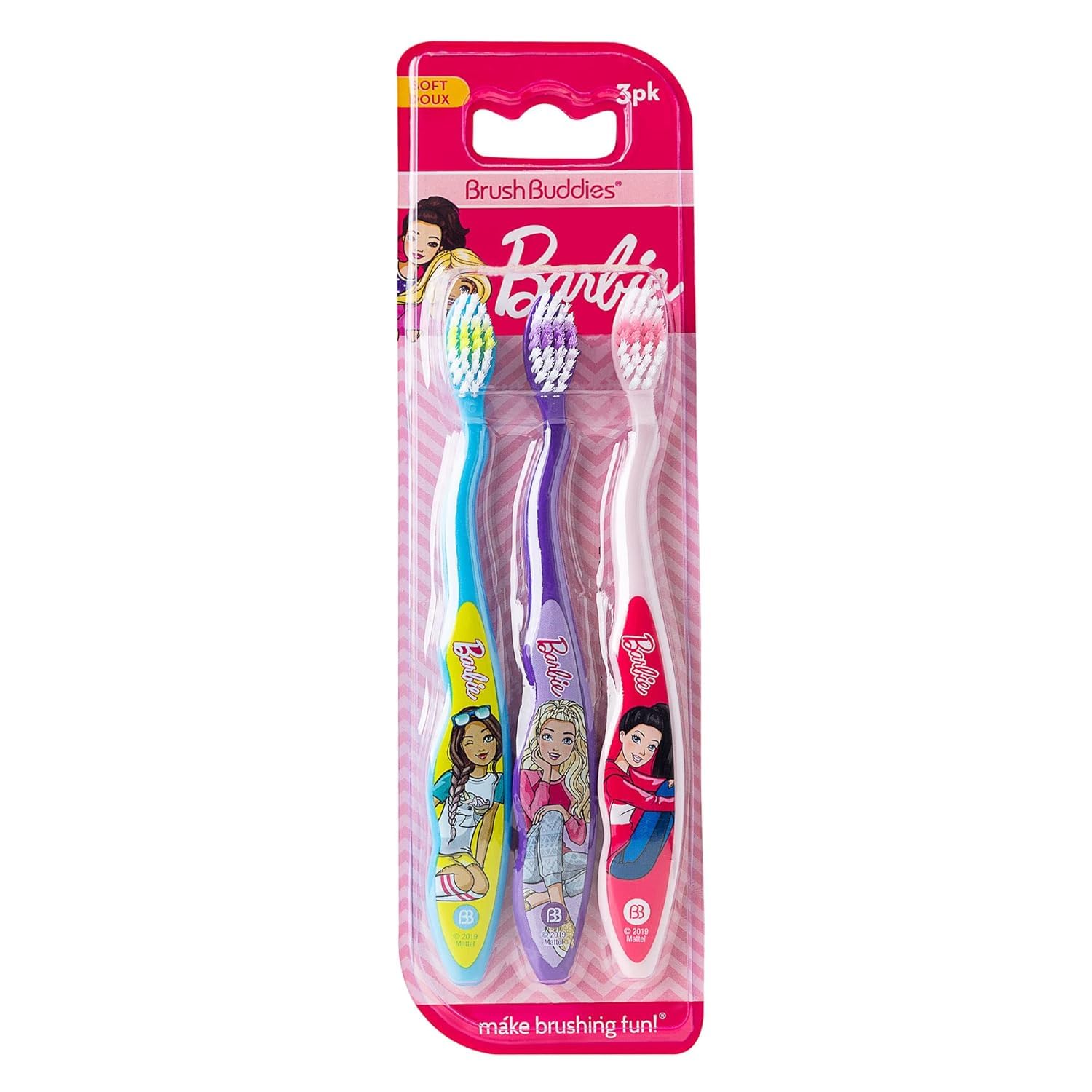 Brush Buddies 3 Pack Barbie Manual Toothbrush For Kids, Children's Toothbrushes, Soft Bristle Toothbrushes For Kids,Assorted-image-31