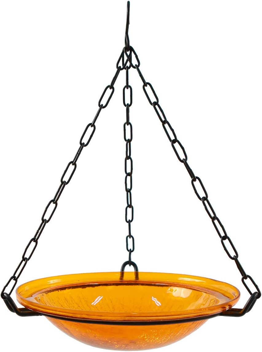 Achla Designs BBH-02M 12" Crackle, Mandarin 12 inch Glass Hanging birdbath, Orange