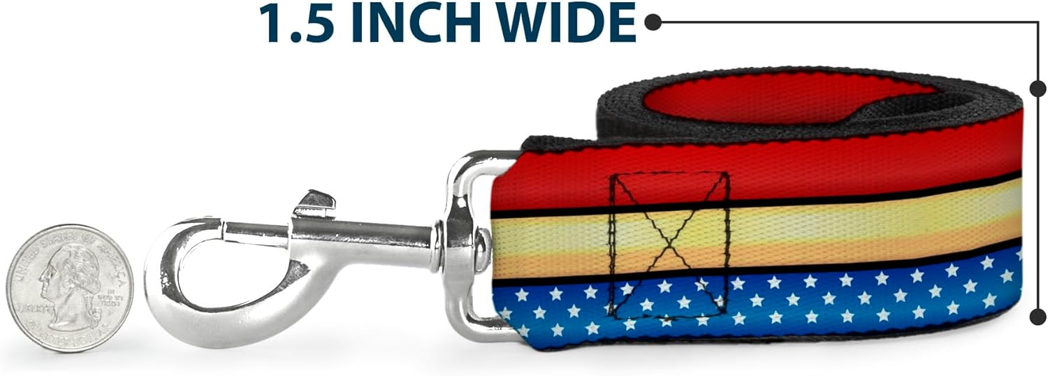 Dog Leash Wonder Woman Stripe Stars Red Gold Blue White 6 Feet Long 1.0 Inch Wide