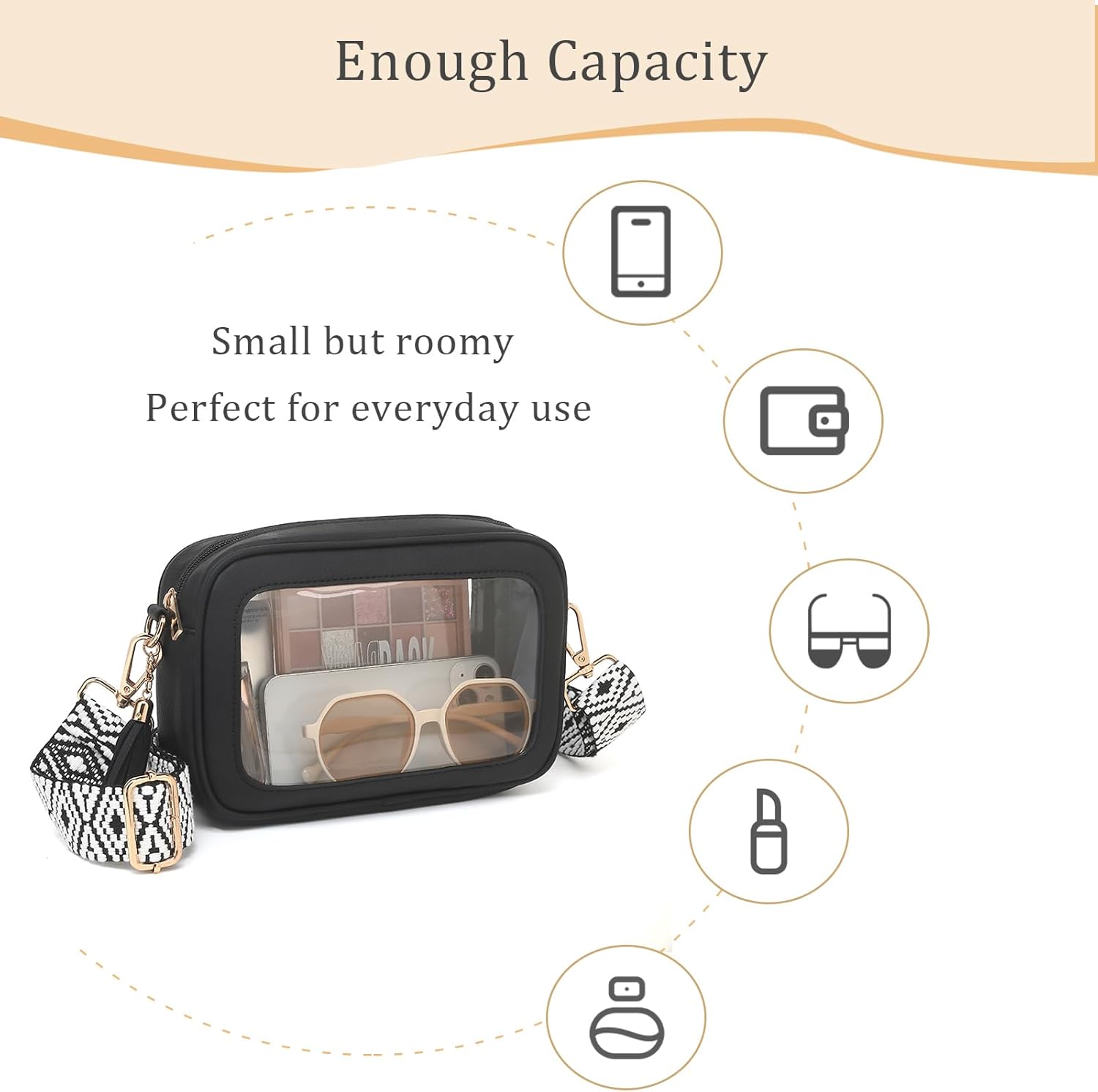 FAIME Clear Bag for Stadium Events, Clear Crossbody Purse for Women, Small Transpartent Bag for Concerts, Sport Events | Stadium Approved, Waterproof, Durable