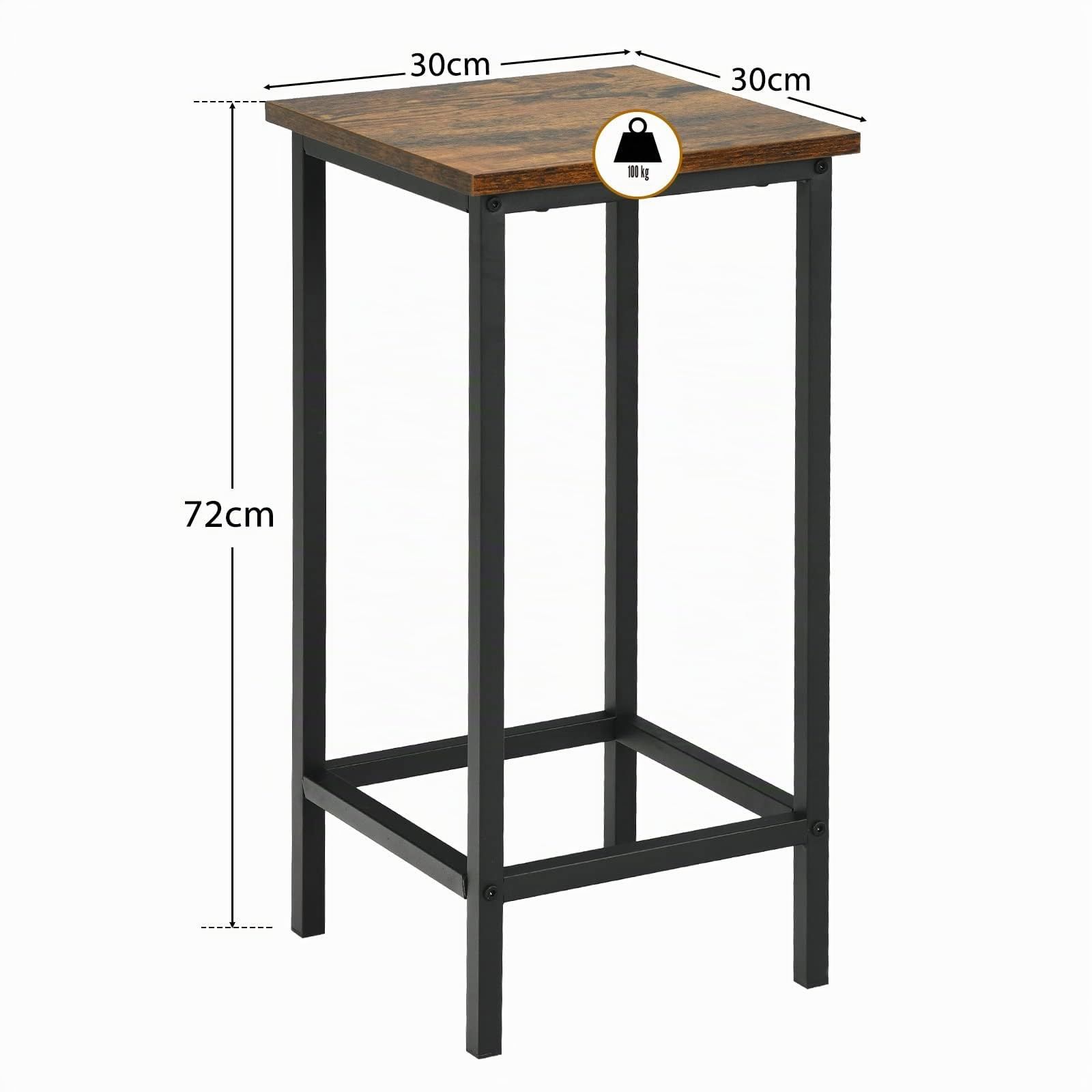 GIANTEX Set di 4 Sgabelli Quadrati da Bar, Design Industriale con Sedie, Poggiapiedi, di Telaio in Ferro, per Cucina/Bistrot/Caffè, Portata di 150KG, 30x30x72cm