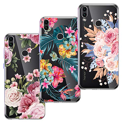 Awenroy 3 Pack Soft Case Flower Case for Huawei Honor 8X Soft Flexible TPU Silicone Gel Back Phone case Ultra Thin Protective Cover with Creative Flower Pattern - Flower 5