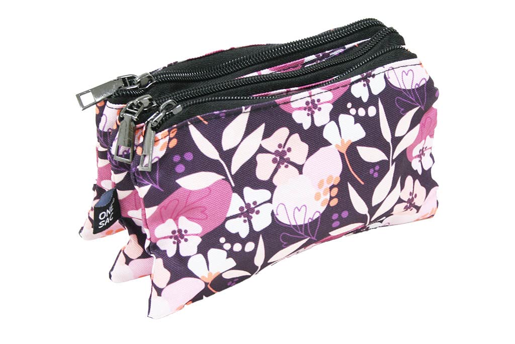 MIMBRE NATURAL Purple Floral Pencil Case (20.5x15x9), Dark Purple