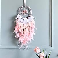 Pink Tree of Life Dream Catcher with Rose Quartz Crystals - Handmade Wall Hanging for Girls Bedroom Decor & Gifts
