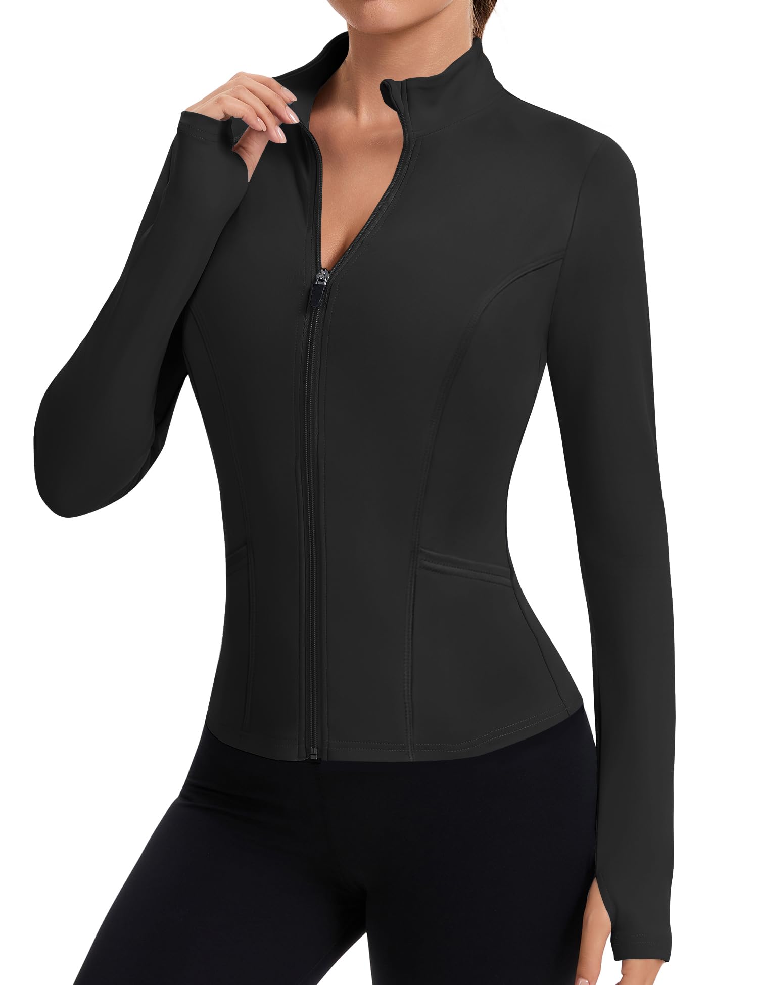EFFAN Shirt Damen Sport Gym Top Fitness Yoga Jacke Langarm Tshirt Oberteil | Shirt Damen Sport Gym Top Fitness Yoga Jacke Langarm Crop Tshirt Oberteil Zwei Taschen Sportshirt Kleidung mit Daumenloch