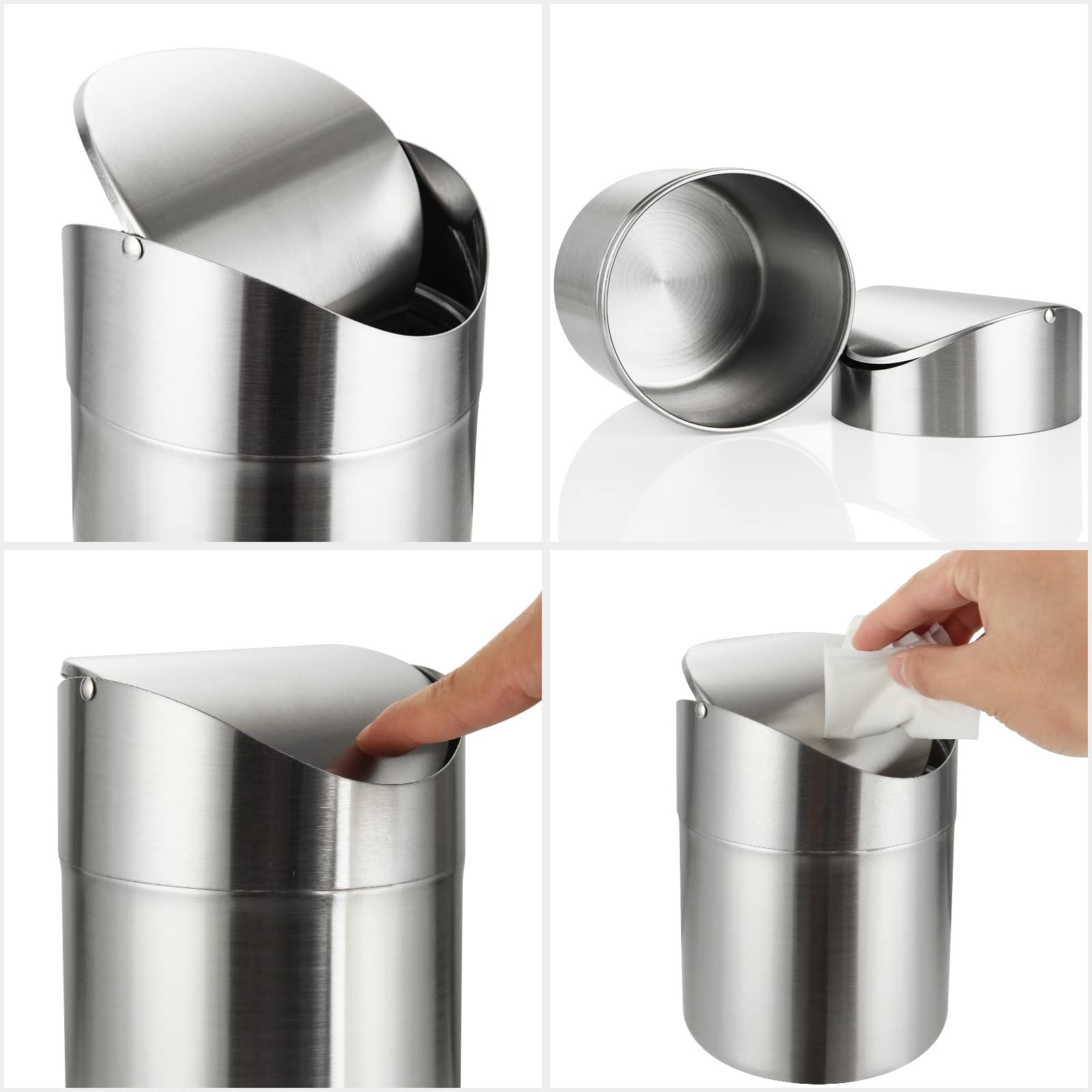 Cestino Da Tavolo In Acciaio Inox - Piccolo E Elegante | Per Ufficio, Camera, Bagno - Foto 3