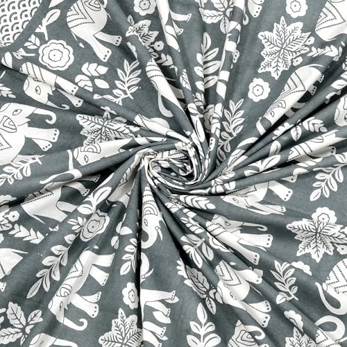 Image of BLOCKS OF INDIA Hand Block Printed 200 TC Cotton Super King Size Bedsheet (Grey GAD ELE)