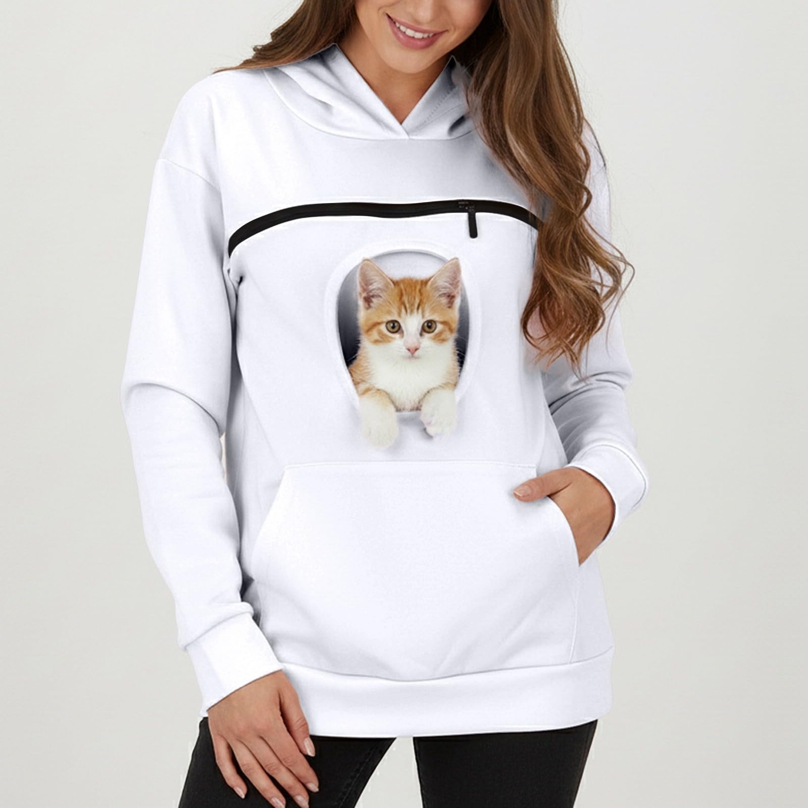Générique Winter-Sweatshirt mit Kapuze, mit Tasche, kuscheliger Fleecepullover für lässiges Outfit, warmes und weiches Oberteil, langärmlig