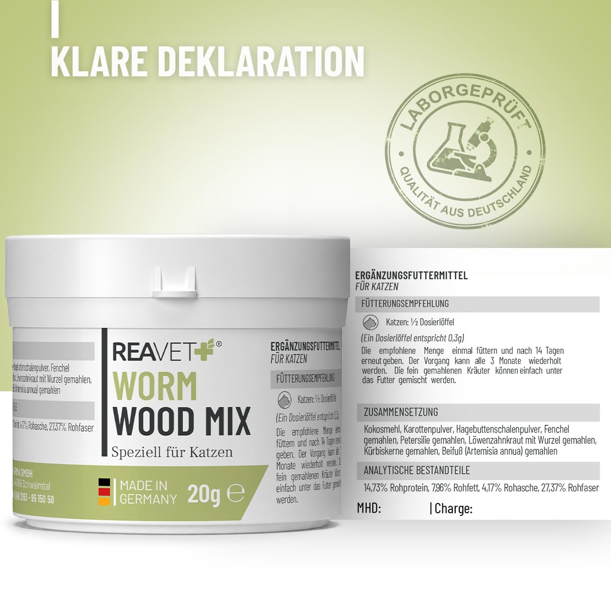 ReaVET Wormwood Mix Pendant et après la vermifugation, Vermifuge et Vermifuge pour Chats 20g - Produit Naturel Contre l'infestation par Les vers pour Chats