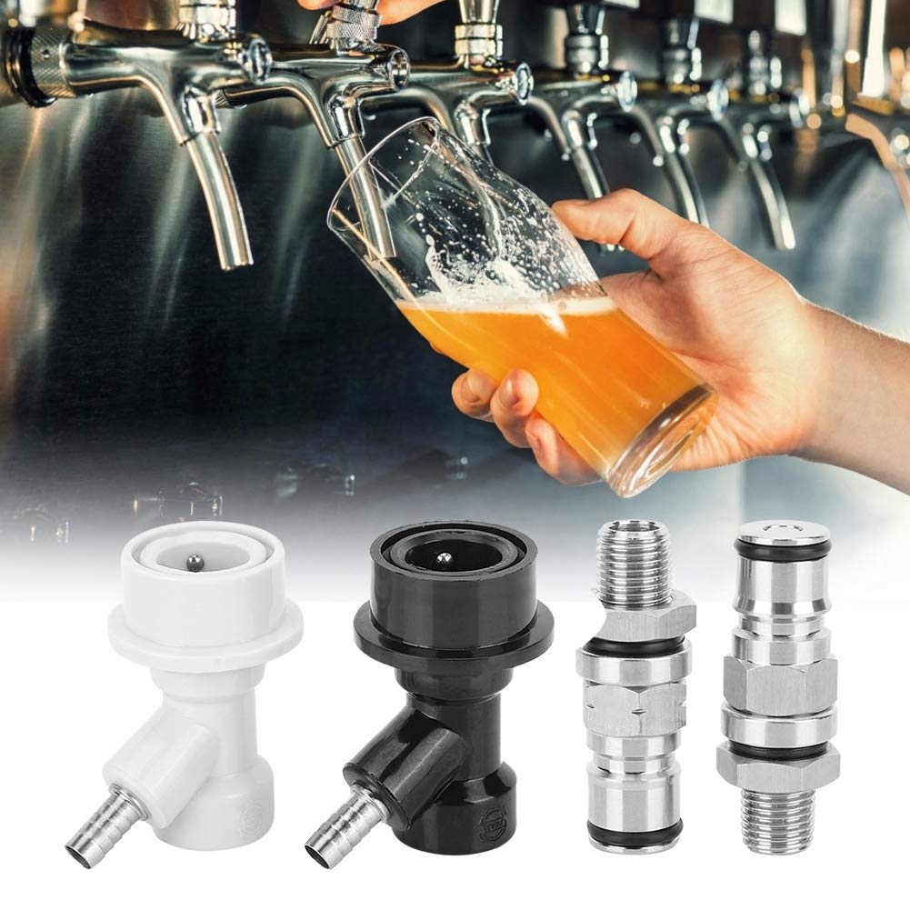 2 Stück Edelstahl Ball Lock Keg Anschluss Set mit 1/4 Zoll Gewinde, Professionelles Hobbybrau Zubehör für Bier und Getränkebrewing, Rostfreie Keg Verbinder und Flüssigkeitsanschlüsse