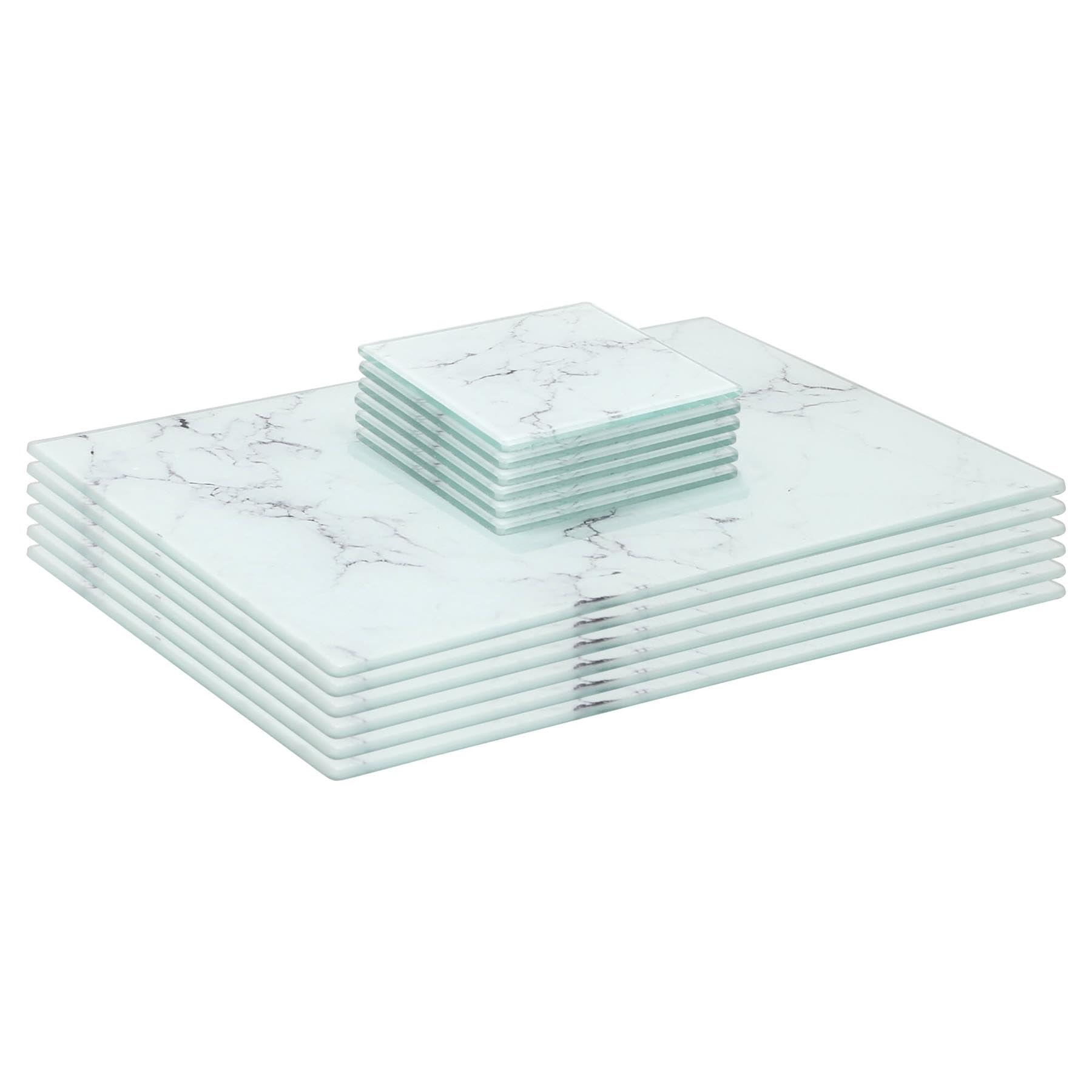 Harbour Housewares 12Pc Glass Placemats & Square Coasters Set30 X 20Cm Marble Dining Table Protection Place Mats & Coasters from B&Q