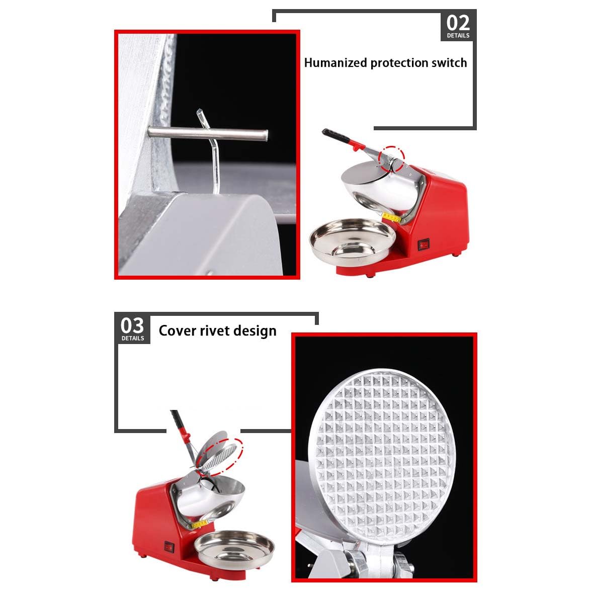 Tritaghiaccio Elettrico 380W,Dotato di Un Design del Rivetto del Coperchio,Una Copertura Protettiva per Evitare Che Il Ghiaccio voli Fuori e Un Sistema di drenaggio,per la casa