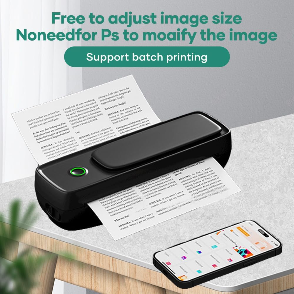 The RAINPOT A80 printer with a sheet of paper being fed through, demonstrating the paper loading process.