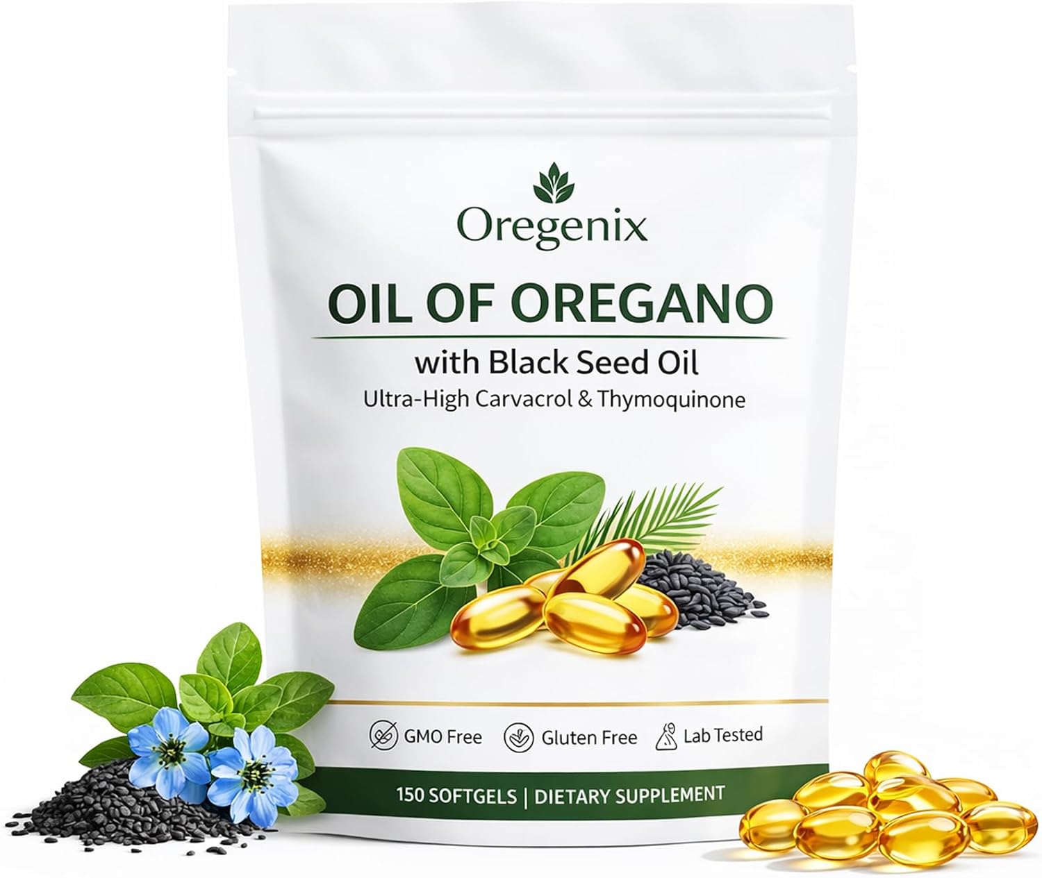 Oil of Oregano with Black Seed Oil Softgels, Oregano Oil Supplement 180 Count 2 in 1 Softgels, 4X Strength Carvacrol & Thymoquinone Non-GMO Supplement, Easy to Swallow