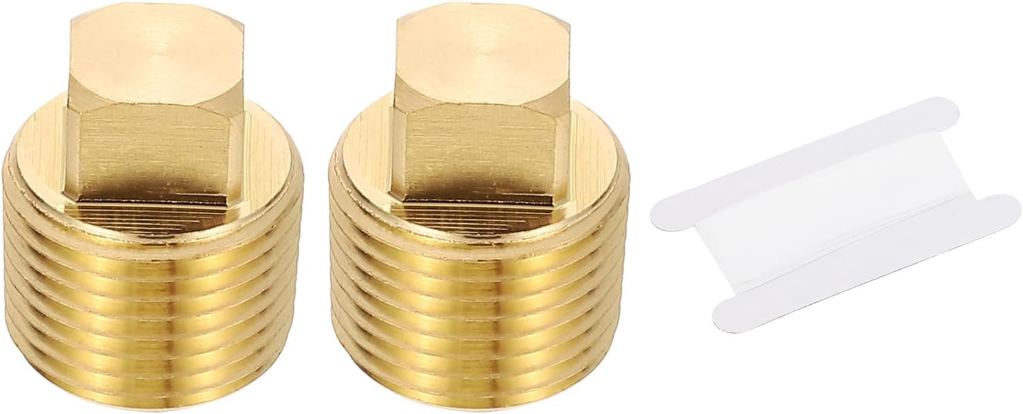 PATIKIL 3/8" NPT Male Brass Square Plug Fitting Set of 5 with Core Screw Square Head Pipe Fitting Tube End Sealing Cap with PTFE Tape for Boat Drain Plug Gas Line