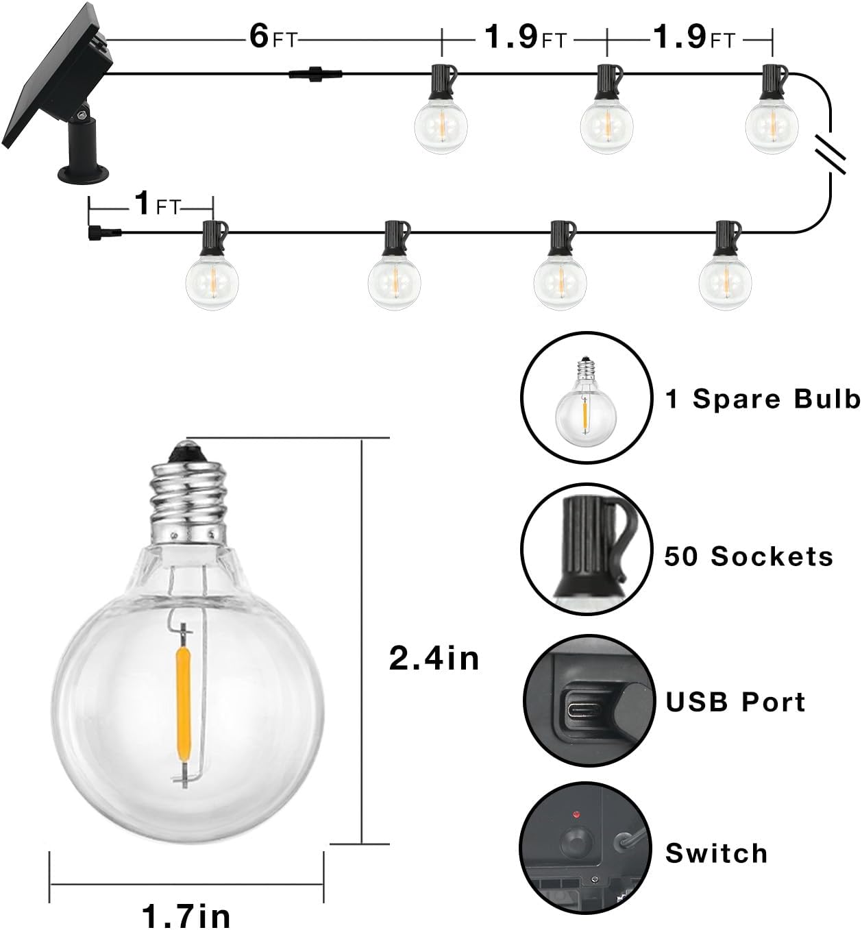 Components of the DAYBETTER Solar String Lights