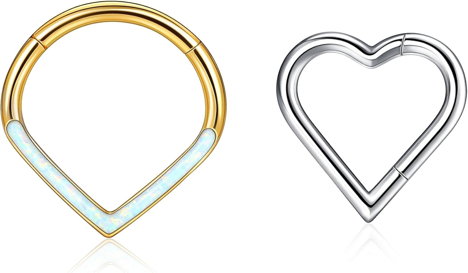 BodyBonita 2pcs 16G Hinged Septum Clicker Ring Gold Opal Nose Ring 8mm/10mm Surgical Steel Daith Earrings Conch Daith Rook Tragus Piercing Jewelry Small Hoop Earring 2pcs 16g-8mm/10mm