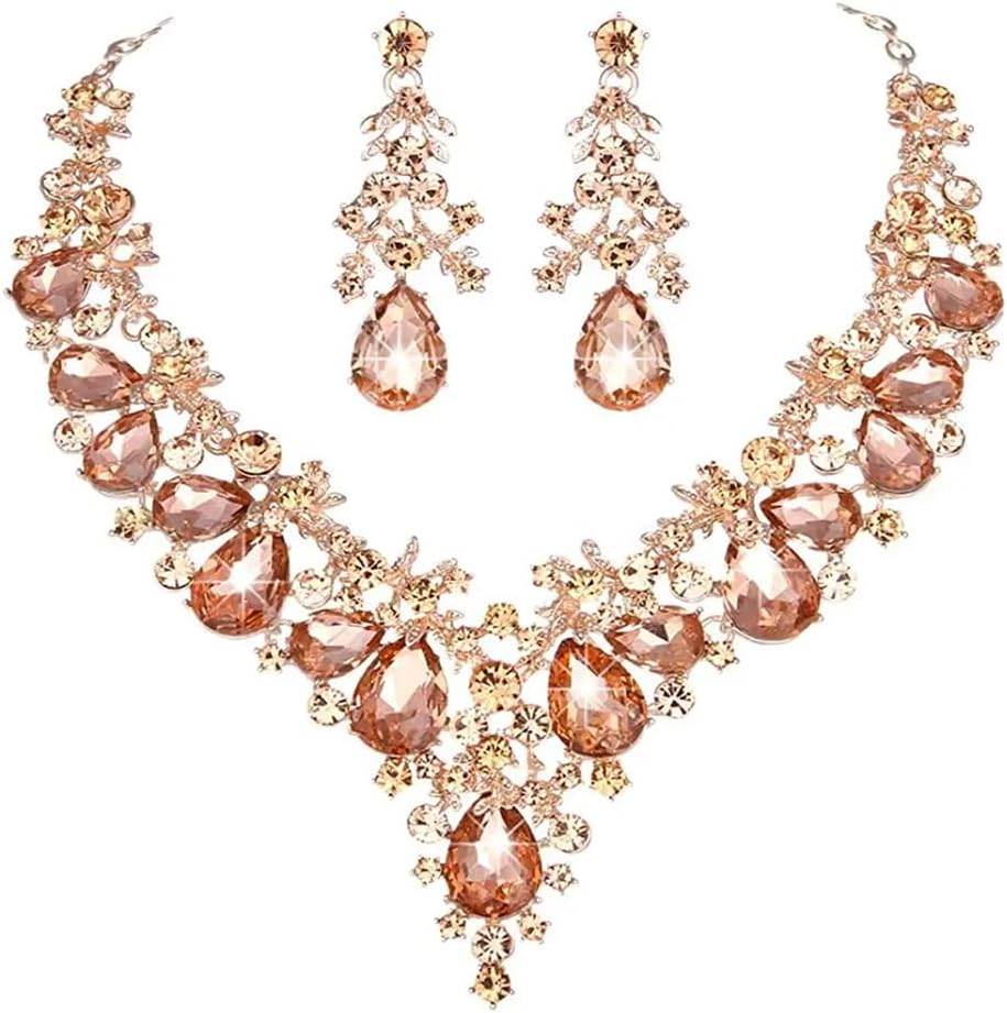 Women's Crystal Pearls Jewelry Set Wedding Dress Necklace Earrings Bridal Party Rhinestone Bridal Jewelry Set for Bride Bridesmaid Prom